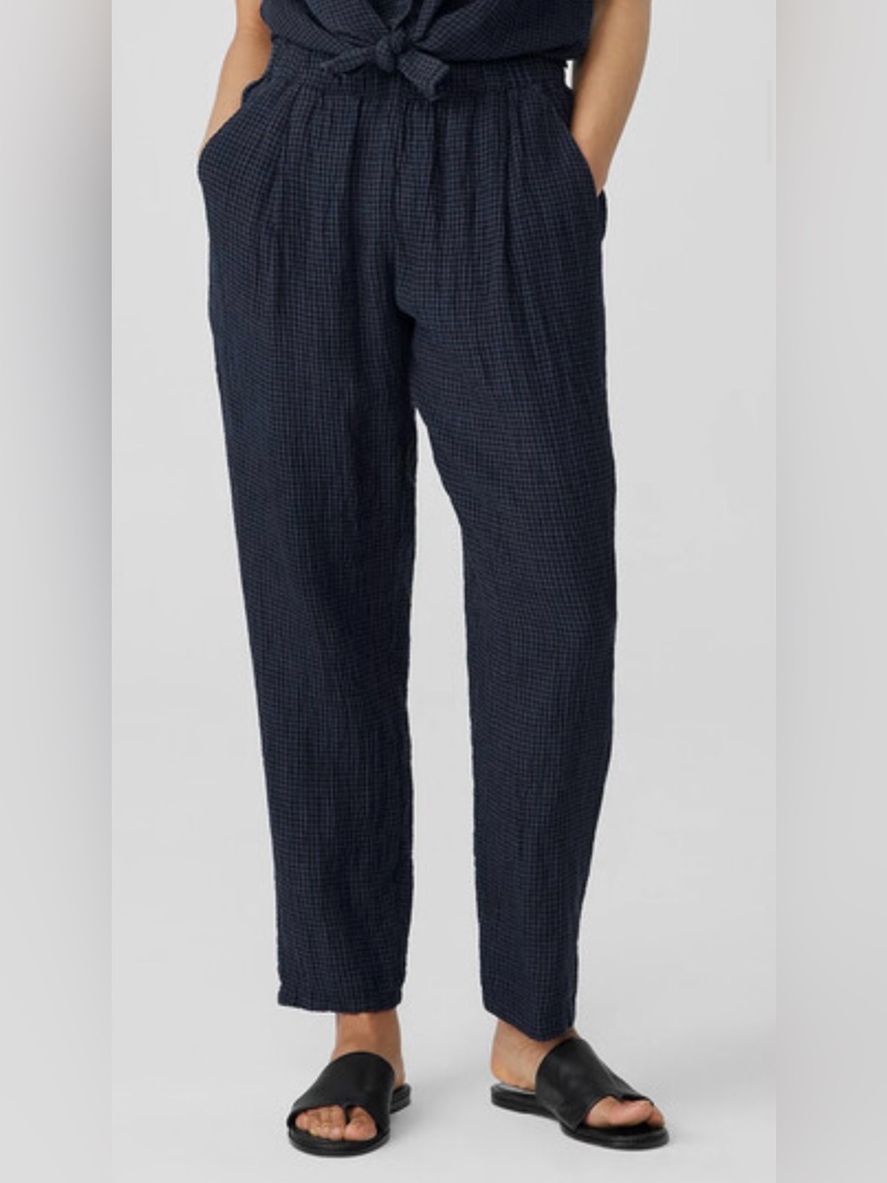 NWT Eileen Fisher Puckered Organic Linen Tapered Pant Ink PM